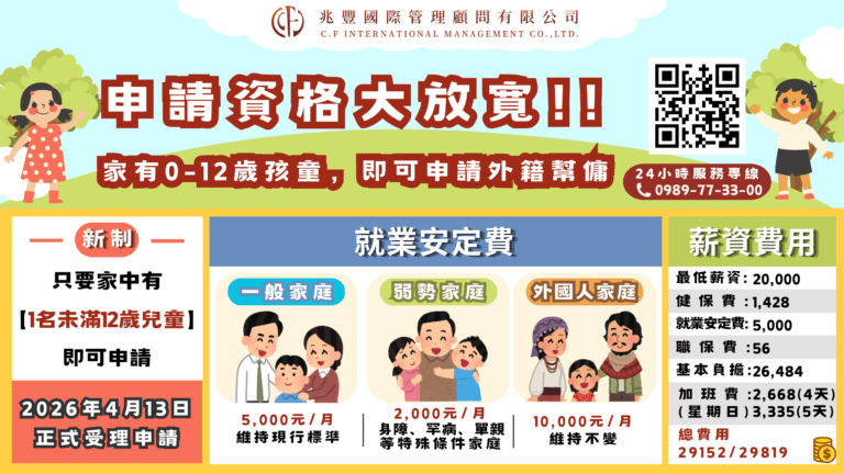 政策新制上路｜未滿12歲孩童家庭可申請外籍幫傭